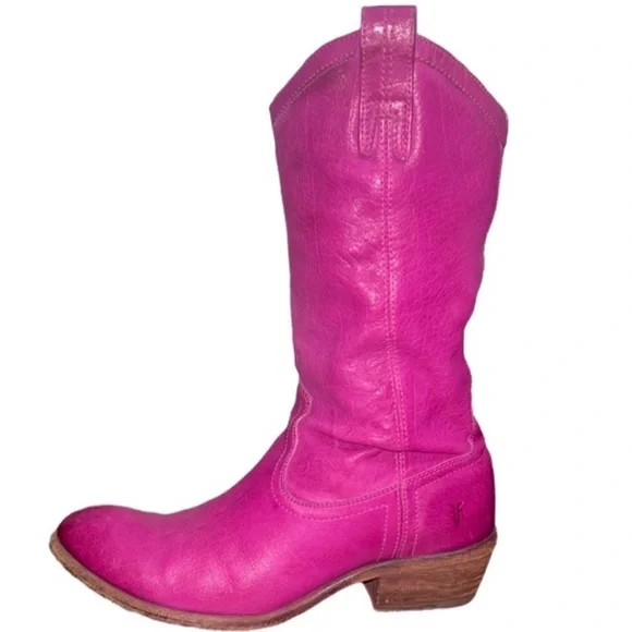 Frye Boots Carson pull on Berry Pink leather cowgirl western country 9.5 B - Picture 1 of 15